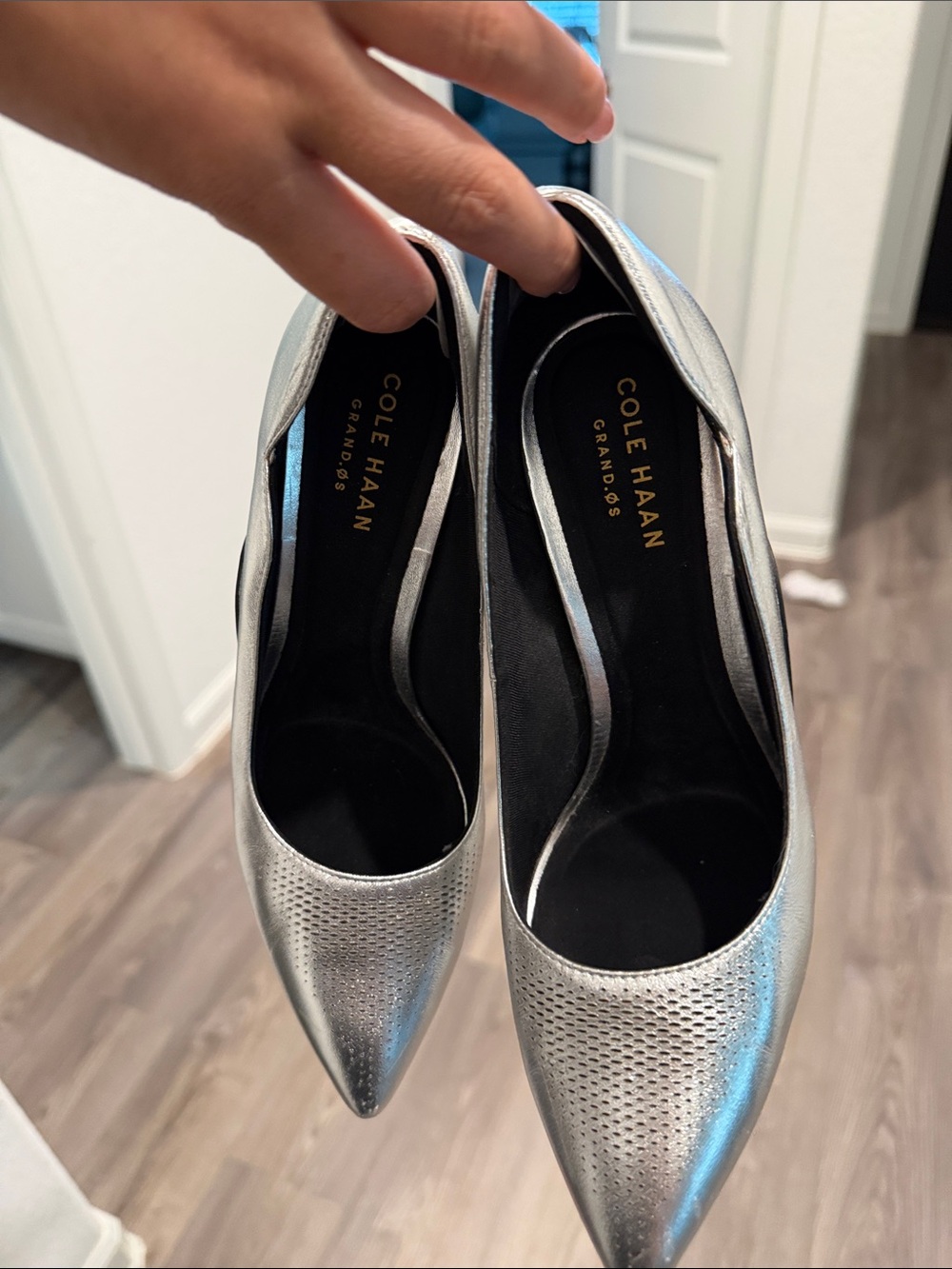 Cole Haan Metallic Silver Pointed Toe Pumps